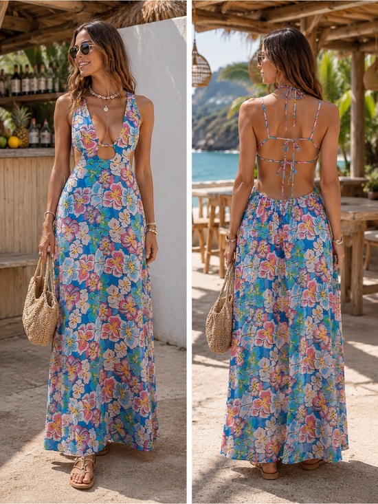 For Love And Lemons Dresses & Skirts - For Love & Lemons Yasmin Open Back Floral Cut Out Plunge Maxi Dress XL
